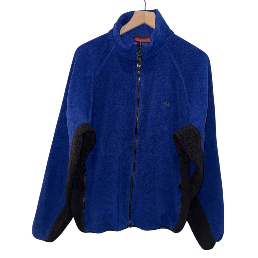 Vtg Helly Hansen Fleece Jacket Men Sz‎ L Blue Black Full Zip Outdoors Hiking